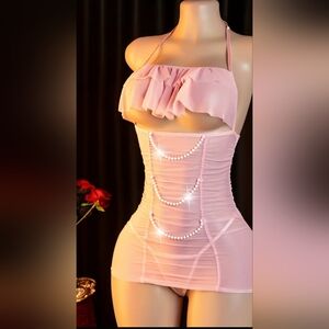Elegant Pink Ruffled Women's Lingerie